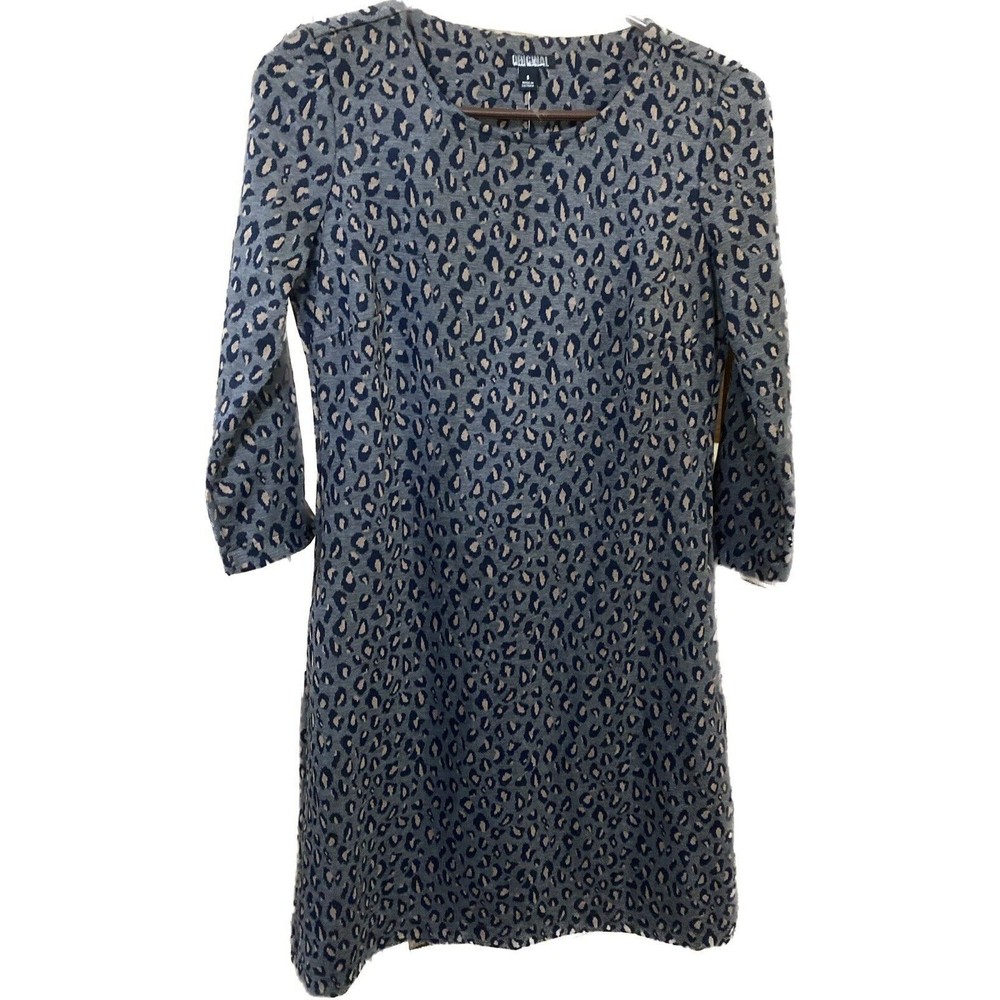 New Original Nicole Miller Women’s ¾ Sleeve Dress with Pockets Small Grey Leopar